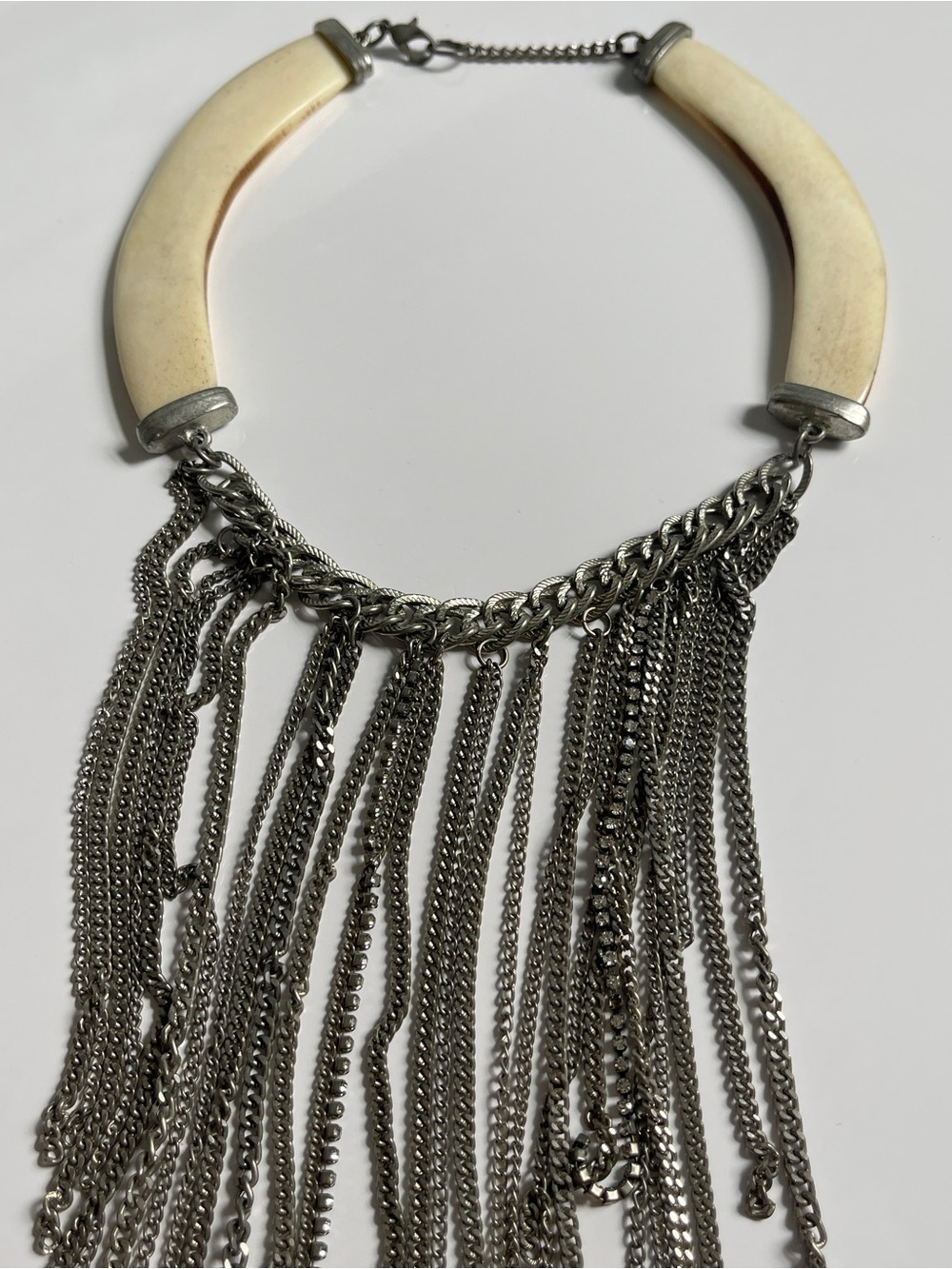 Ivory and Silver Fringe Statement Necklace